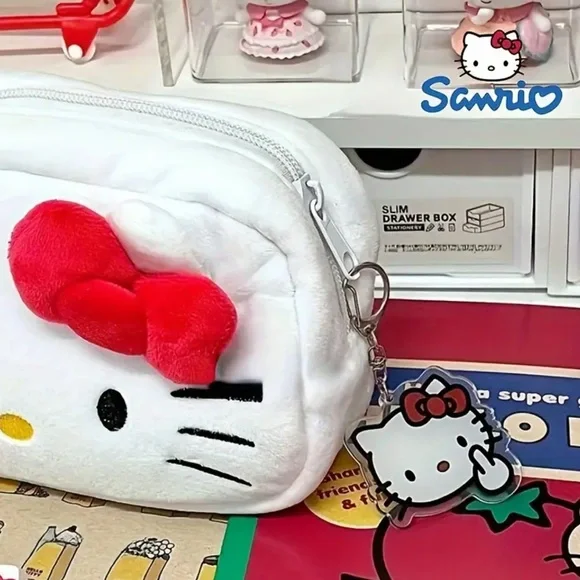 NEW| Sanrio Anime Hello Kitty Plush Large Capacity Cute Pencil Case - Picture 7 of 8